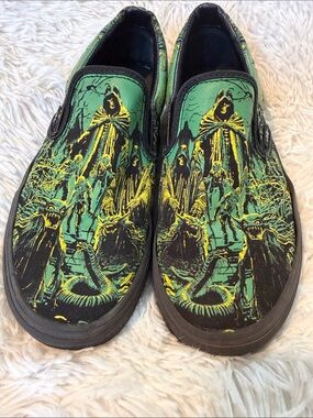 Vans Green and Black Graphic Slip-On Loafers
